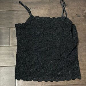 La Vie En Rose, black textured, scalloped camisole, lined size Large